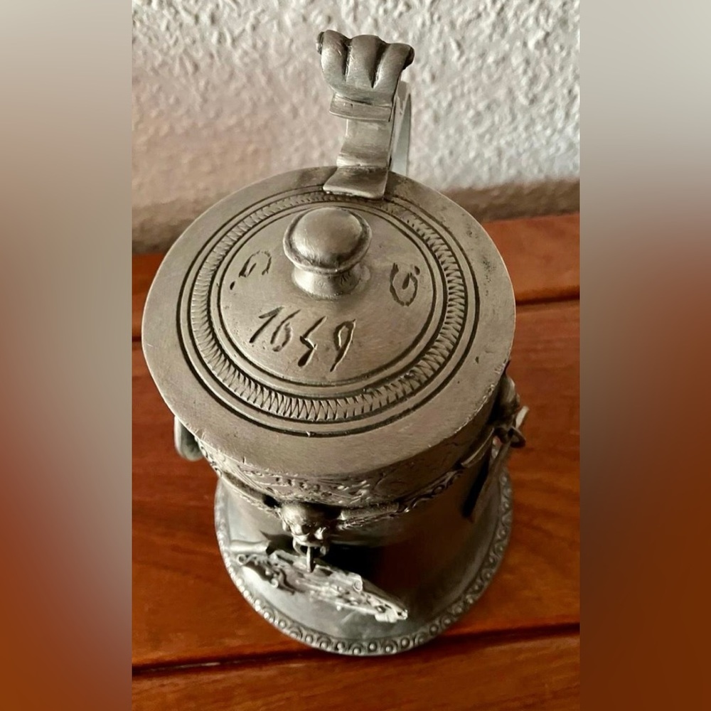 Vintage Hochzeitskrug Zinn Humpen Wappen Hochzeit